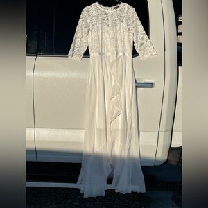 Elegant White Lace High Low Maxi Dress